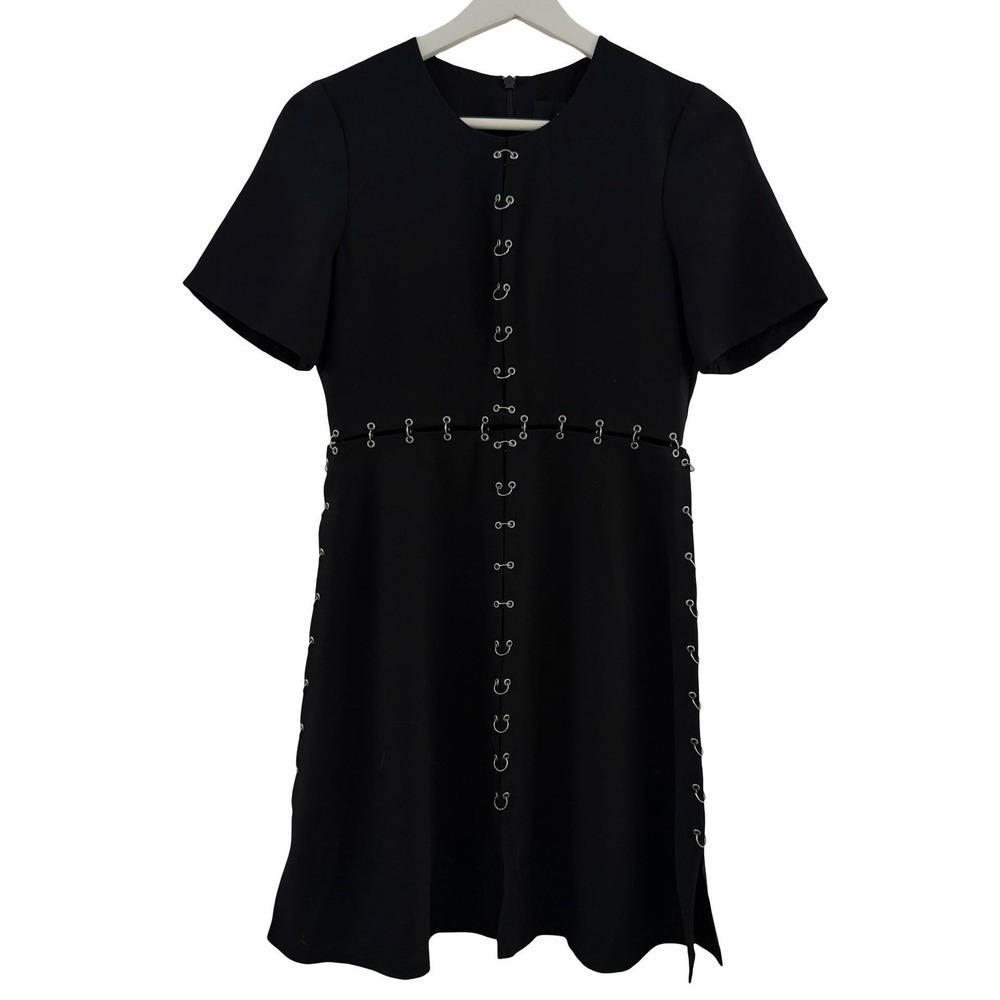The Kooples Rings On Crepe Back Satin Mini Dress Womens XS Black Hardware Gothic